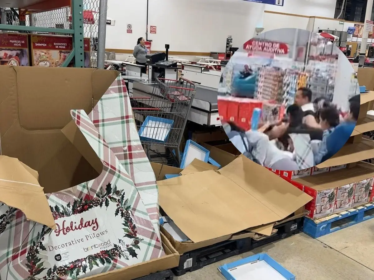 La cercanía de las fiestas decembrinas y la llegada de los productos alusivos a esas fechas causó la locura de clientes quienes acudieron al Costco de Mérida para ser los primeros en obtenerlos.- Fuente El Gran Kanxoc y y Kar Camargo