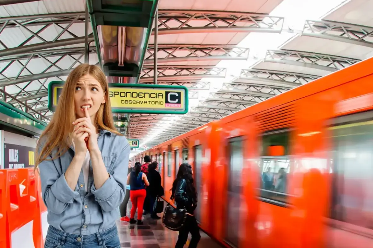 Marcha de Metro en CDMX y chica preocupada. Foto: @MetroCDMX y Freepik | Canva