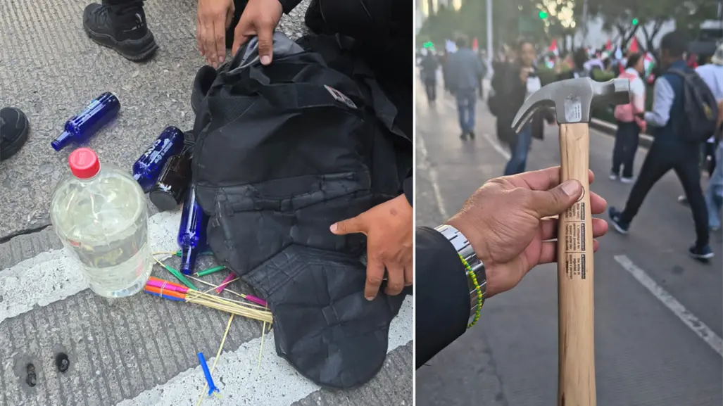 Operativo en Reforma: policía de CDMX asegura piedras, cohetes y martillos en marcha Pro Palestina
