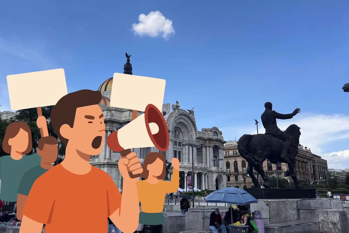 Palacio de Bellas Artes y marcha animada. Foto: Canva