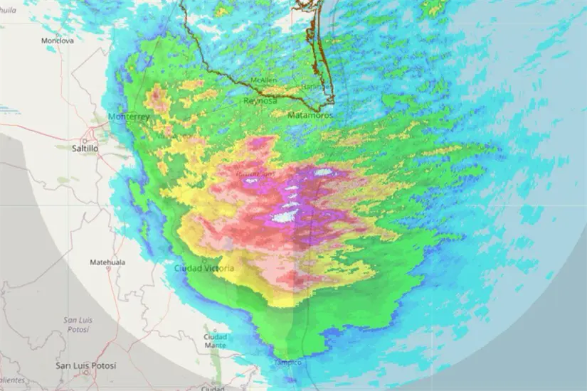 Mapa de radar sobre la actividad lluviosa en Tamaulipas. Foto: PC Tamaulipas
