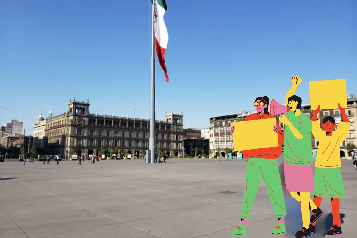 Zócalo de CDMX y marcha animada. Foto: Canva