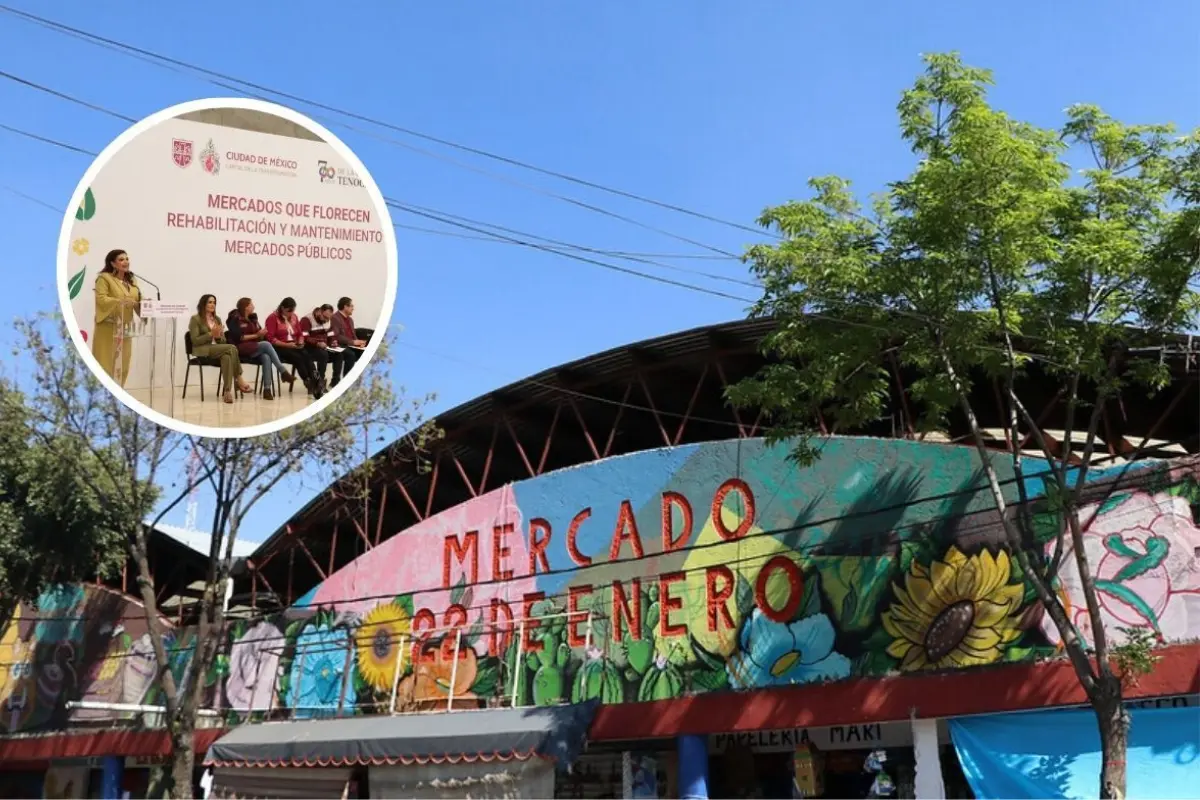 Clara Brugada anuncia programa de inversión para mercados. Foto: Gobierno CDMX l Canva