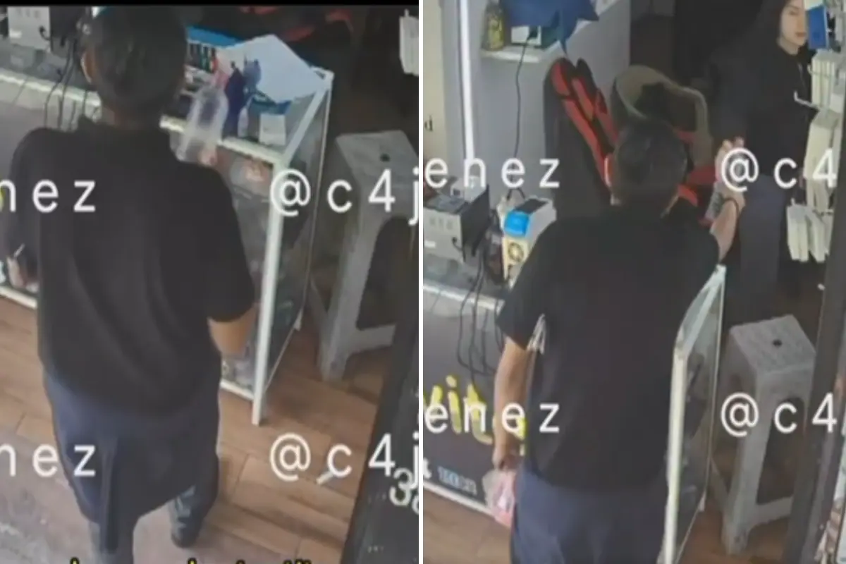 Sujeto que toma celular en tienda. Foto: Captura de pantalla | Canva