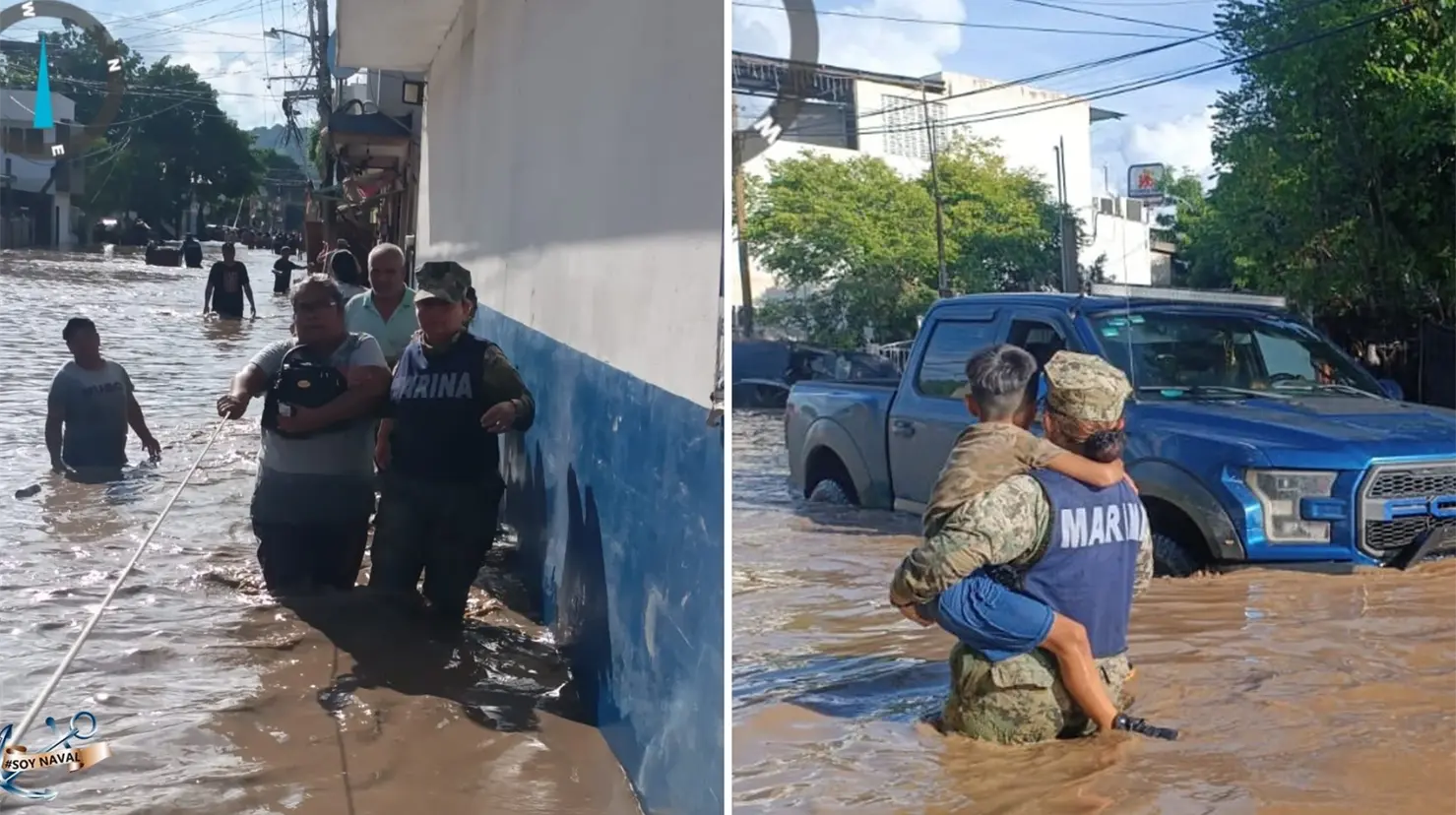 Rocío Nahle informa sobre las inundaciones y daños por lluvias en Veracruz. Foto: X (@SEMAR_mx)