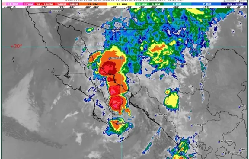 Las ráfagas de viento alcanzan hasta 70 km/h en el Golfo de California, generando olas de 2 a 3 metros. Foto: Servicio Meteorológico Nacional (SMN)