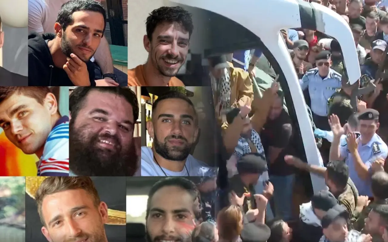 Rehenes israelíes y presos palestinos liberados. Foto: X (@IDF) / Captura de pantalla: X (@manelmarquez)