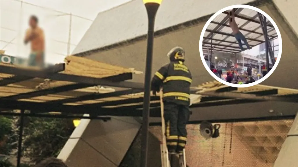 VIDEO | Policías salvan a hombre que intentó lanzarse desde estructura del Metro Mixcoac en CDMX