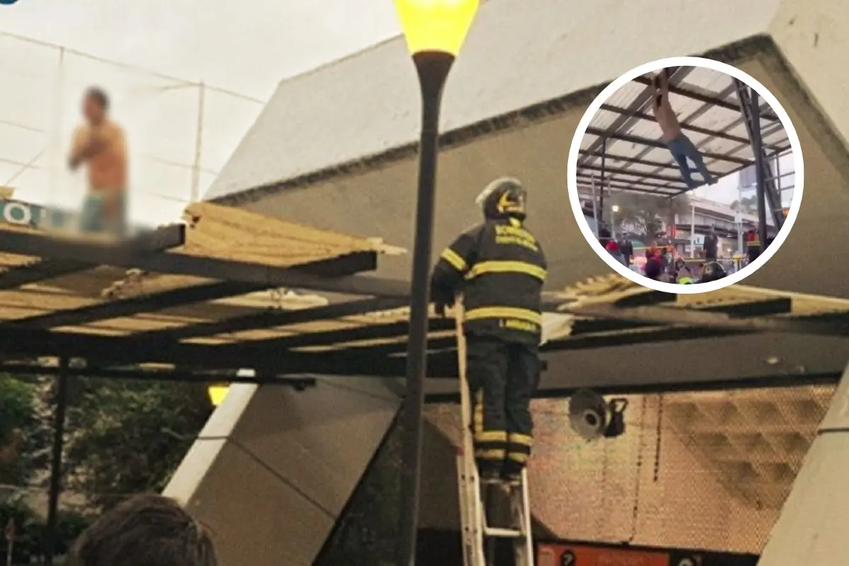 Sujeto que intentó lanzarse de estructura fue salvado por policías de la CDMX. Foto: SSC | Captura de pantalla