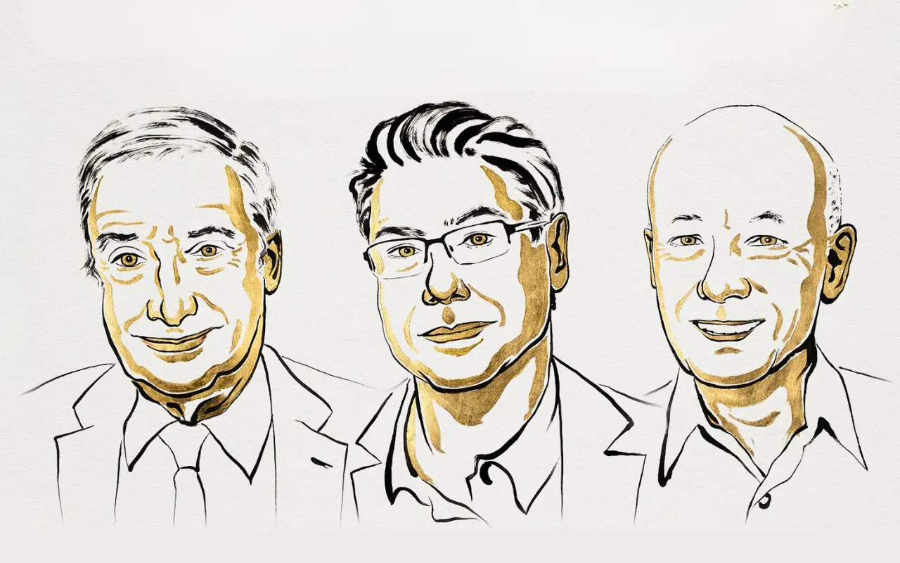 Joel Mokyr, Philippe Aghion y Peter Howitt. Foto: X (@NobelPrize)
