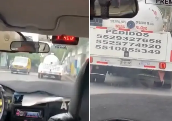 VIDEO | Pipa de gas es captada circulando con la llanta ponchada cerca del Estadio Azteca en CDMX