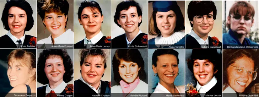 Víctimas de la masacre de la Escuela Politécnica de Montreal (fuente: CBC Canadá)