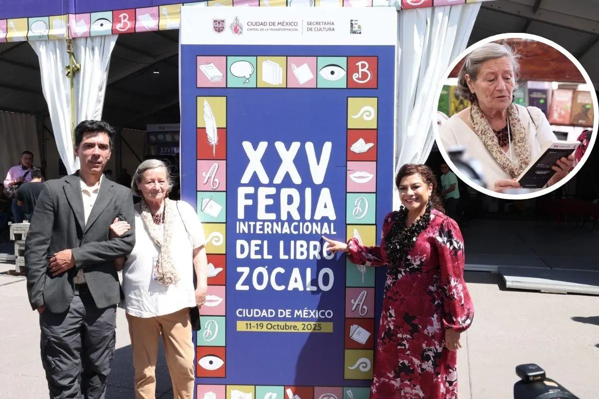 Clara Brugada en la XXV Feria Internacional del Libro. Foto: Gobierno CDMX l Canva