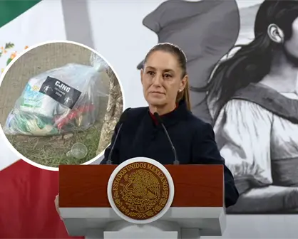 Claudia Sheinbaum duda de autenticidad de videos del CJNG entregando despensas en Veracruz