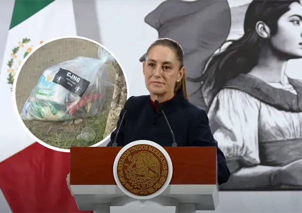 Claudia Sheinbaum duda de autenticidad de videos del CJNG entregando despensas en Veracruz