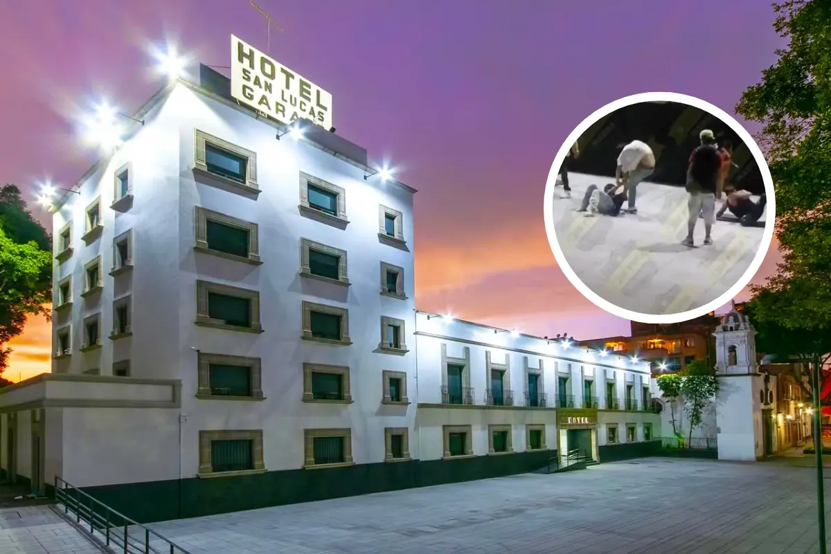 De fondo Hotel San Lucas, personas peleando. Foto: Hotel San Lucas | Captura de pantalla