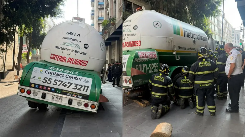 Pipa de gas cae en coladera del Centro Histórico y provoca caos vial en CDMX