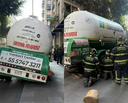 Pipa de gas cae en coladera del Centro Histórico y provoca caos vial en CDMX