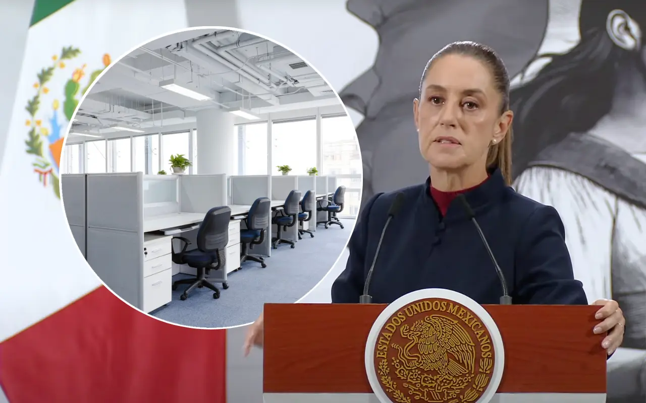 Claudia Sheinbaum y oficina. Foto: Canva / Captura de pantalla: YouTube (Claudia Sheinbaum)