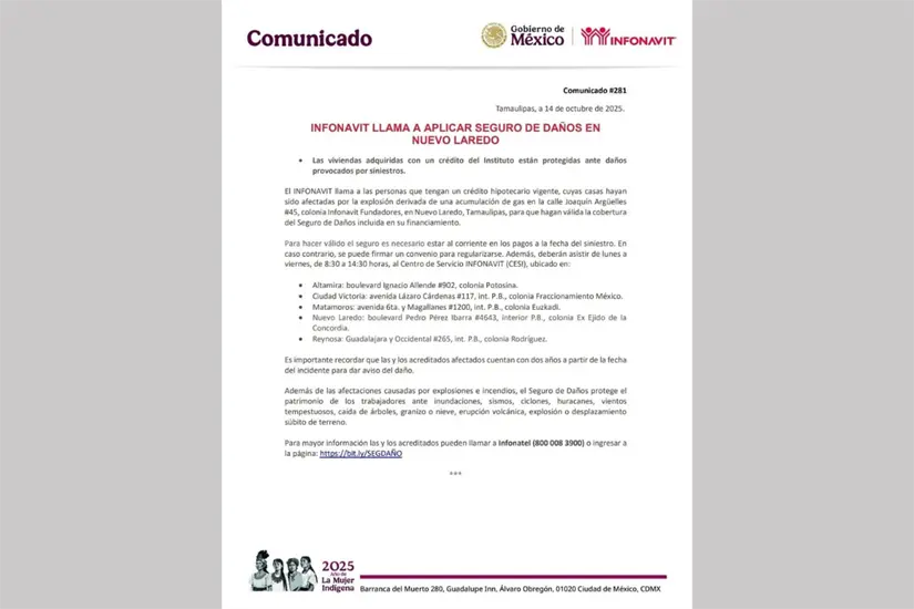 Comunicado del INFONAVIT | Foto: FB Carmen Lilia Canturosas
