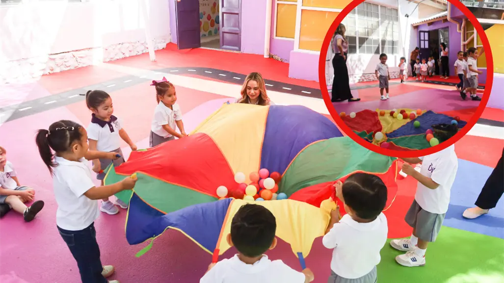 DIF Victoria entrega nuevo patio de juegos con superficie de tartán en su guardería.