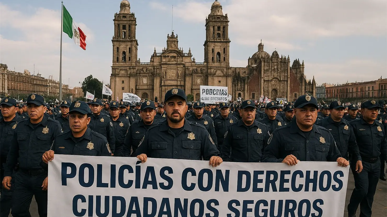 Marcha policías en CDMX. Foto: creada con IA
