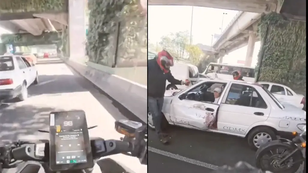 VIDEO | Taxista de CDMX provoca caída de motociclista al abrir la puerta en plena avenida