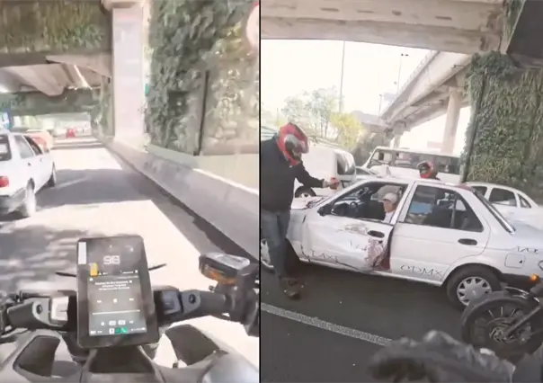 VIDEO | Taxista de CDMX provoca caída de motociclista al abrir la puerta en plena avenida