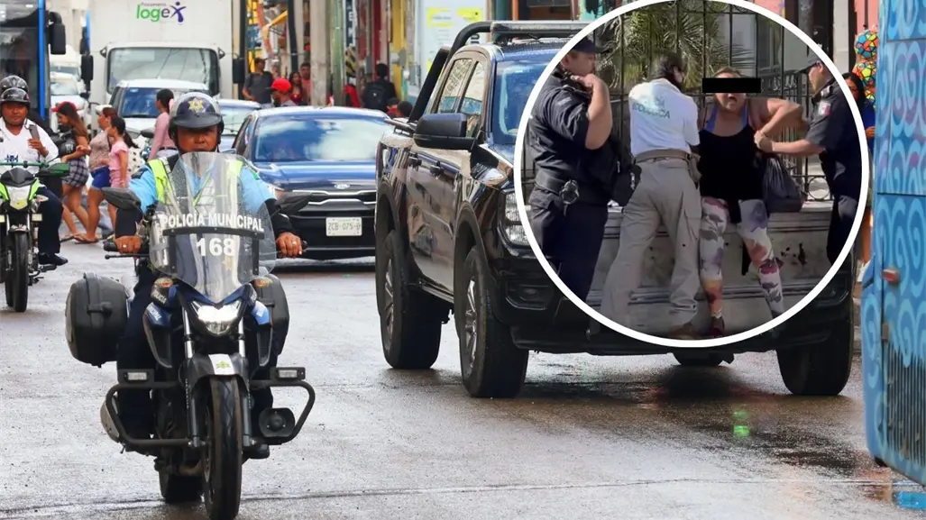 Detención de mujer en el parque del Centro de Mérida desata polémica en redes sociales; autoridades afirman que la mujer estaba bajo la influencia de sustancias