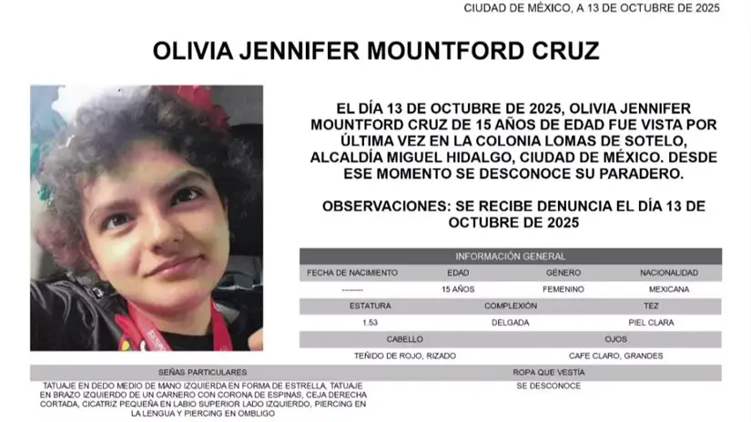 Ficha de búsqueda de Olivia. Foto: SSC CDMX