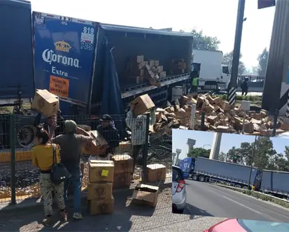 Tráfico en la México-Querétaro por tráiler de cerveza volcado a la altura de Cuautitlán