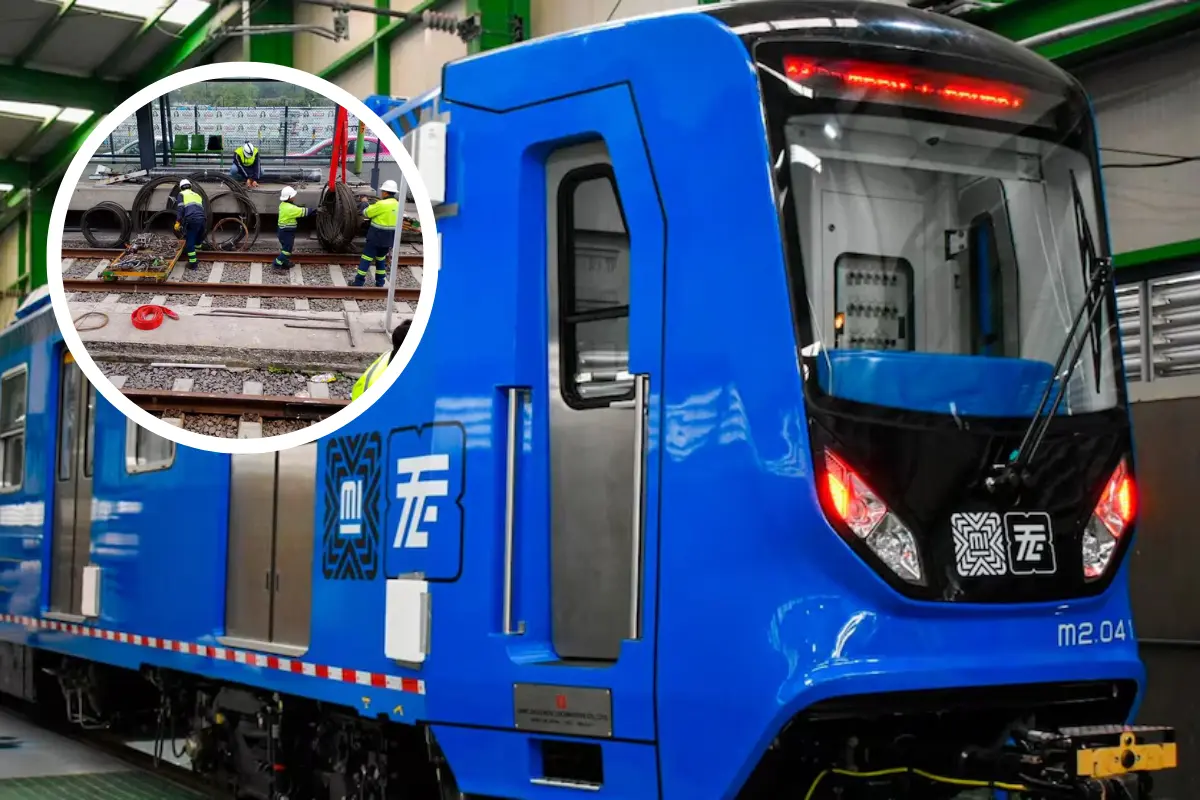 De fondo Tren Ligero, personas trabajando en remodelación. Foto: X @STECDMX