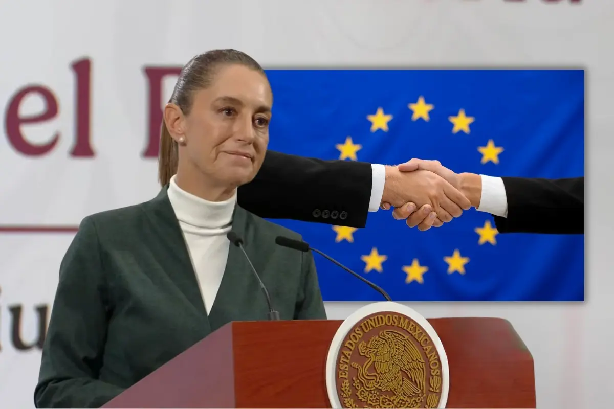 Sheinbaum: tratado con la Unión Europea que se firmará en febrero “será muy benéfico para México”. Foto: Canva/Captura de pantalla: YouTube (Claudia Sheinbaum)
