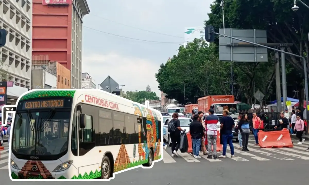 Comercio ambulante en el Centro Histórico, Centrobús CDMX. Foto: Luis Alfaro | Gobierno CDMX | Canva