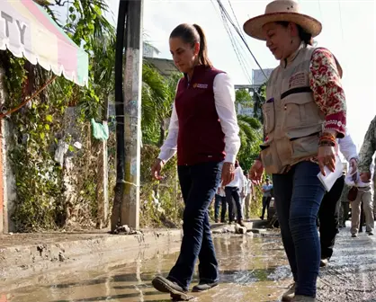 Claudia Sheinbaum llega a Álamo, Veracruz, para supervisar apoyo a la población afectada
