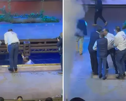VIDEO | Diputado Max Cortazar cae al agua durante relanzamiento del PAN