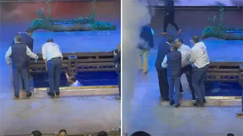 VIDEO | Diputado Max Cortazar cae al agua durante relanzamiento del PAN