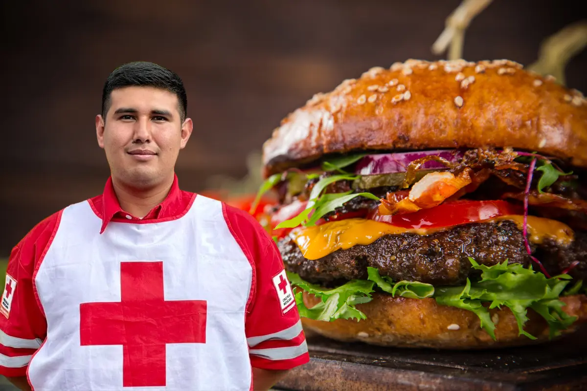 Los interesados podrán adquirir su paquete de hamburguesa con papas y refresco por solo 100 pesos./Fotos: X Cruz Roja/ Canva