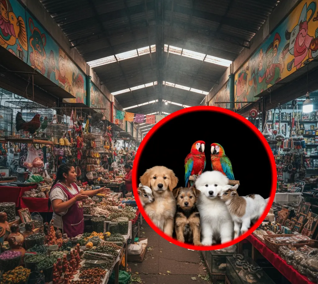 Mercado Sonora. Frente dos perros, dos loros y dos cabritos. | Gemini IA | Canva