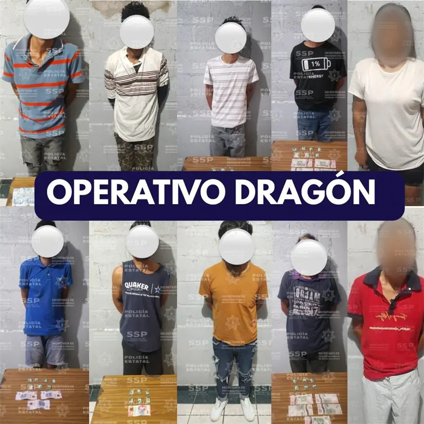Dan resultados las acciones de seguridad del operativo Dragón en la Laguna de Durango, al contener a 10 presuntos narcomenudistas en diferentes acciones, con casi 70 dosis de cristal, en las ciudades de Gómez Palacio y Lerdo; 9 varones y una jovencita./Foto: Secretaría de Seguridad Pública del Estado de Durango