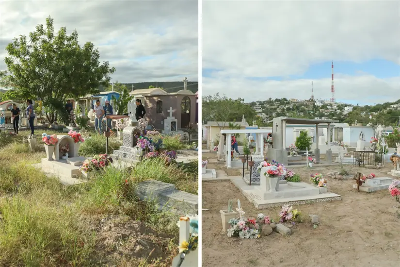 Antes y después de la limpieza y deshierbe. Foto: Ayuntamiento de La Paz.