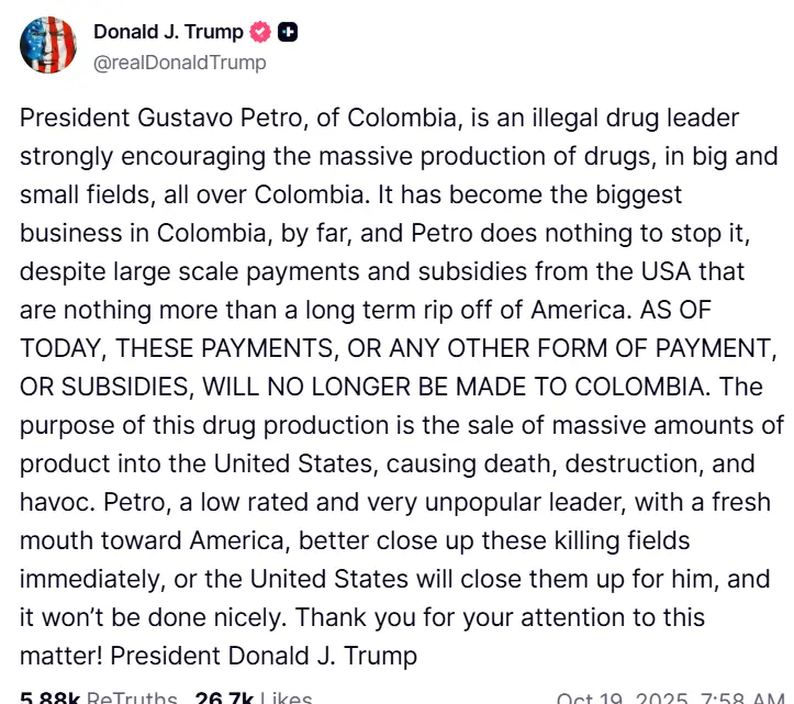 Foto: Truth Social (@realDonaldTrump)