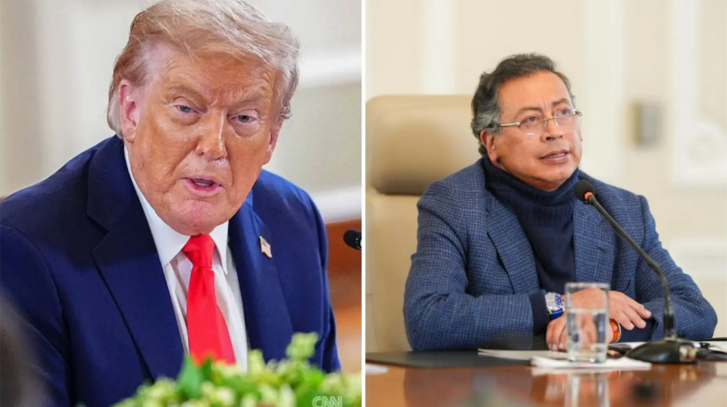 Donald Trump suspende ayuda a Colombia y acusa a Gustavo Petro de liderar el narcotráfico. Foto: X (@RpsAgainstTrump, @eleccionescolom)