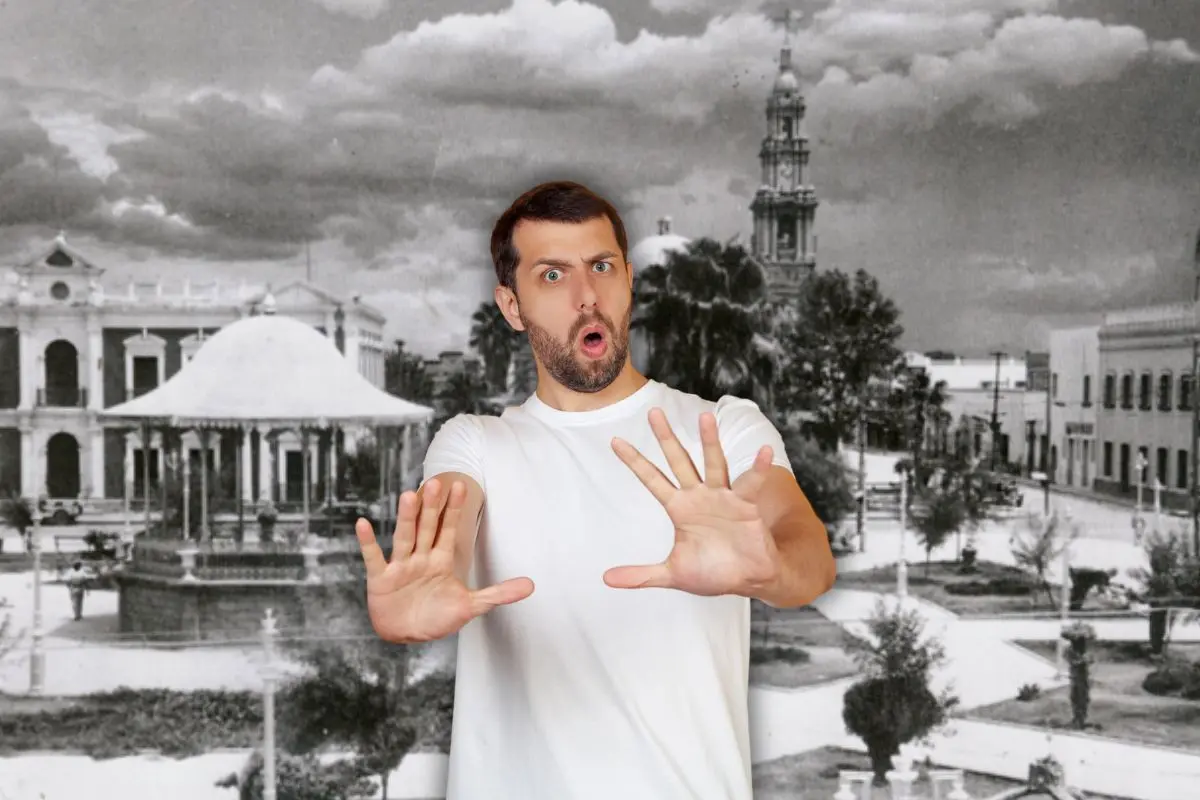 Hombre con cara sorprendido y detrás Linares, Nuevo León Foto: Canva