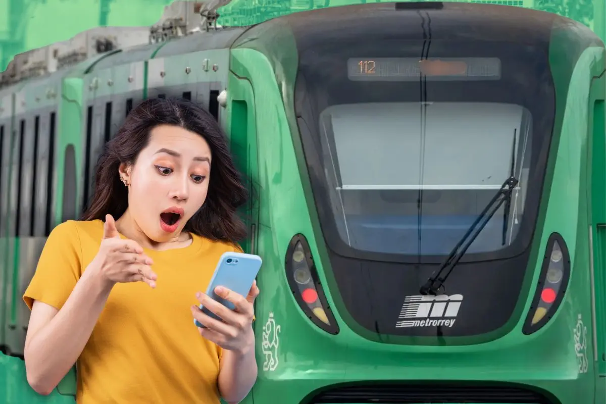 Mujer con celular en mano y detrás el Metro Foto: Canva