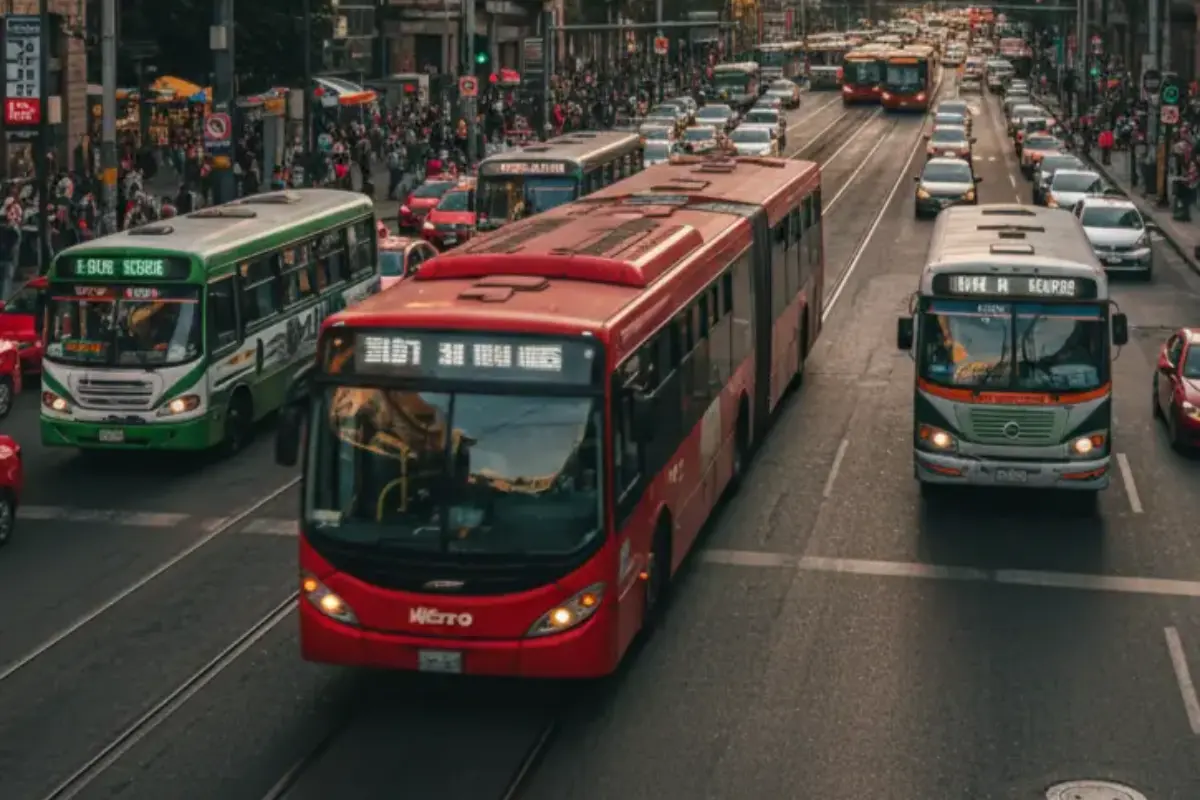 Autobuses circulando en Ciudad de México. Foto: Gemini IA