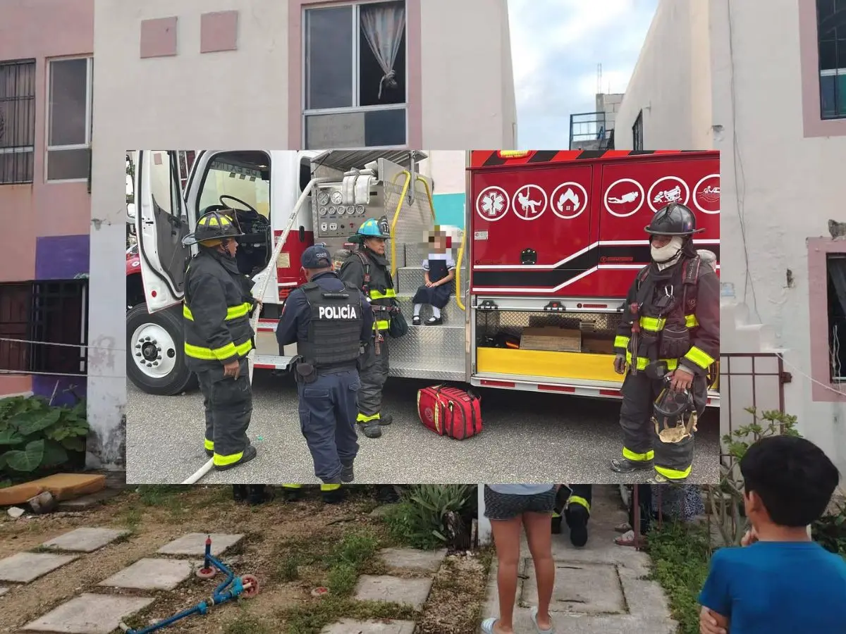 Este lunes los bomberos de Playa del Carmen atendieron un llamado de emergencia en el fraccionamiento pescadores donde se generó un incendio que puso en peligro la vida de una menor de edad y un perrito.- Fuente Mayab Noticias