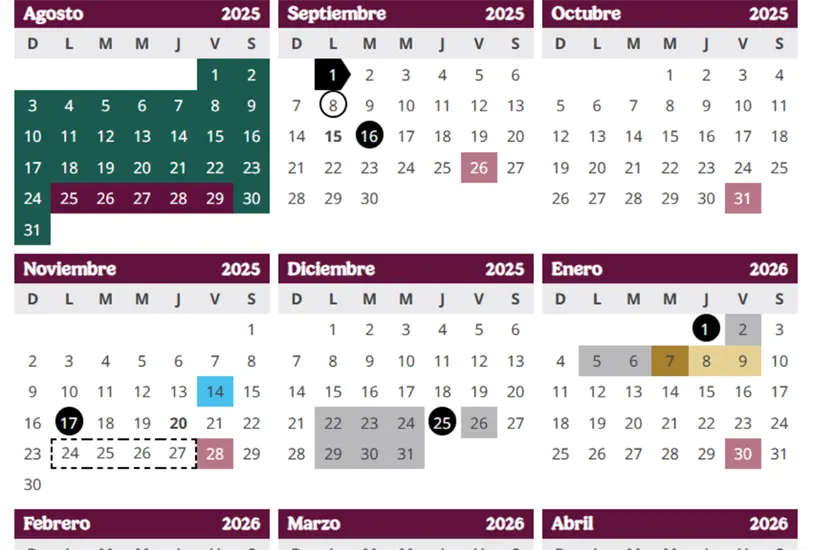 Calendario escolar SEP.