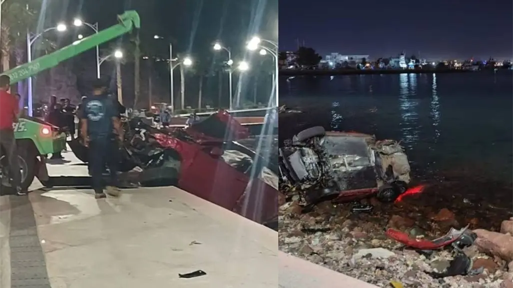 FOTOS | Volcó su auto y cayó al mar en el malecón de La Paz por ir con exceso de velocidad