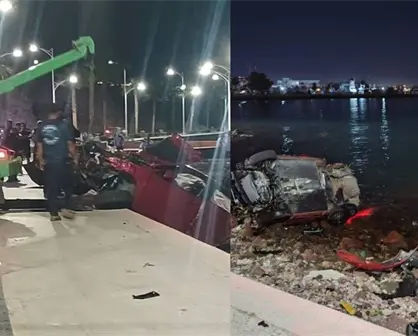 FOTOS | Volcó su auto y cayó al mar en el malecón de La Paz por ir con exceso de velocidad